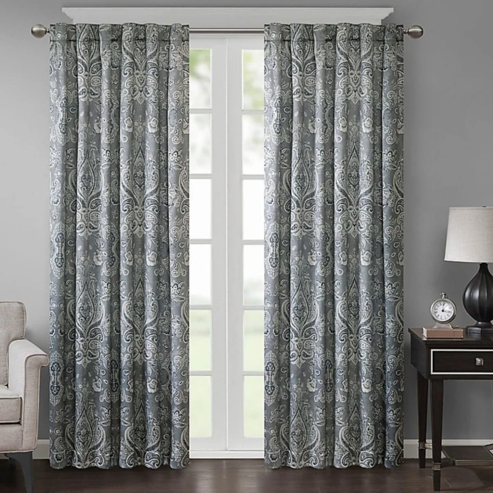 Georgia Print Room Darkening Grommet Window Curtain Panel - Grey 108